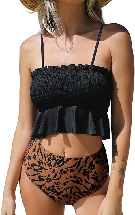 CUPSHE Women's High Waist Bikini Swimsuit Ruffle Two Piece Bathing Suit | Amazon (US)