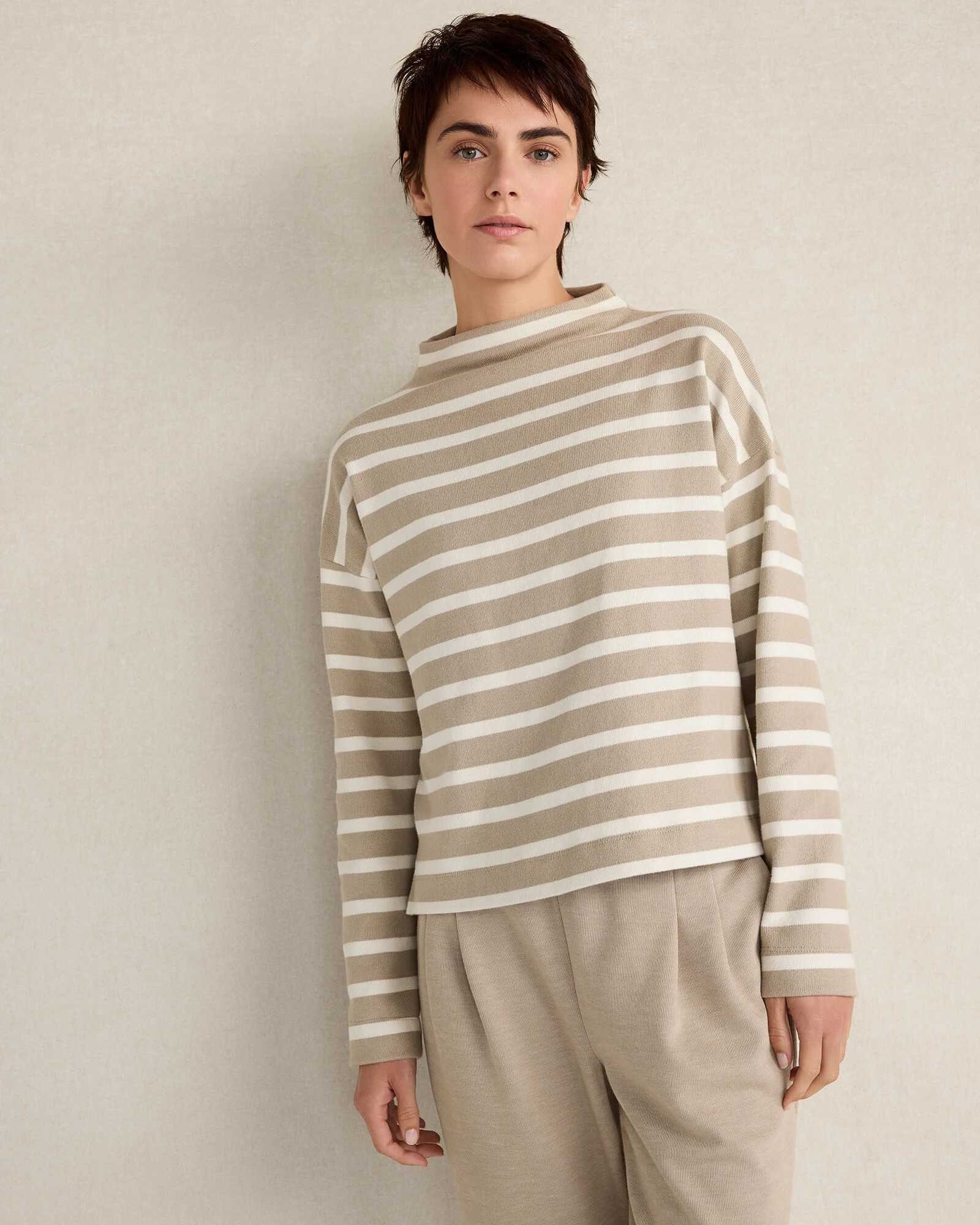 Organic Cotton Funnel Neck Striped Pullover | Talbots