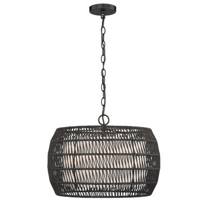 Golden Lighting Everly 4-Light Pendant in Matte Black with Modern Black Rattan | Target