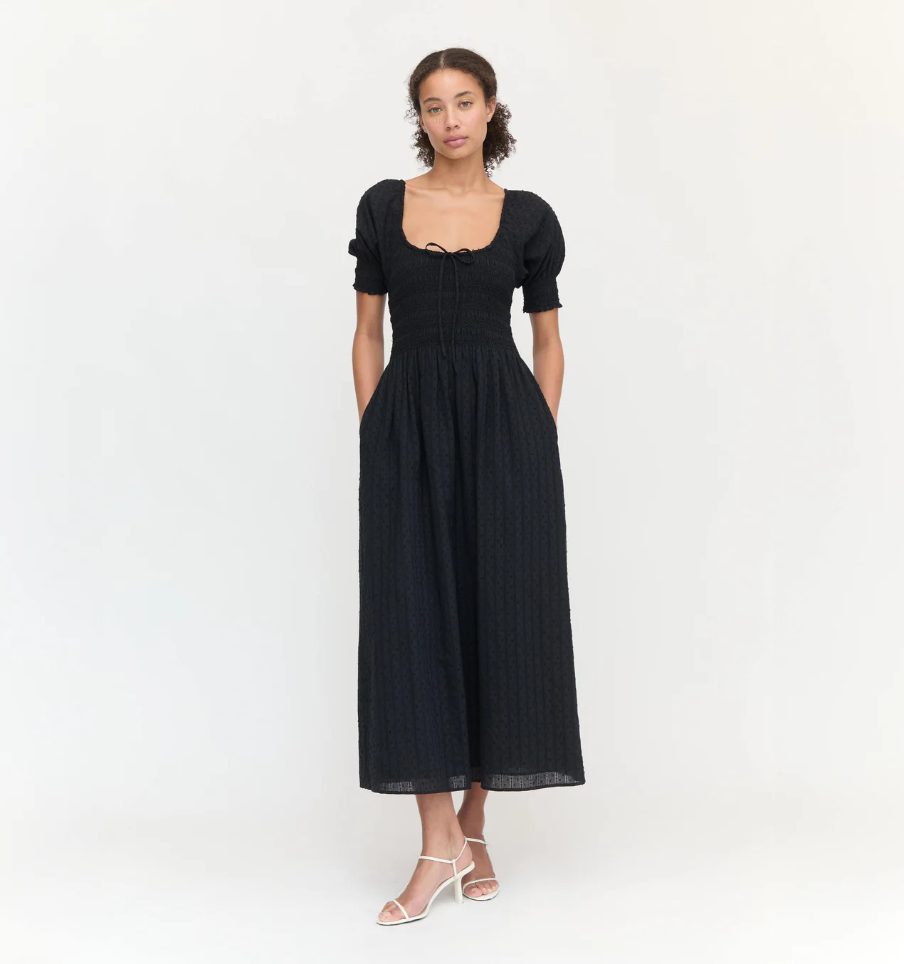 The Madeline Nap Dress - Black Linear Swiss Dot | Hill House Home US