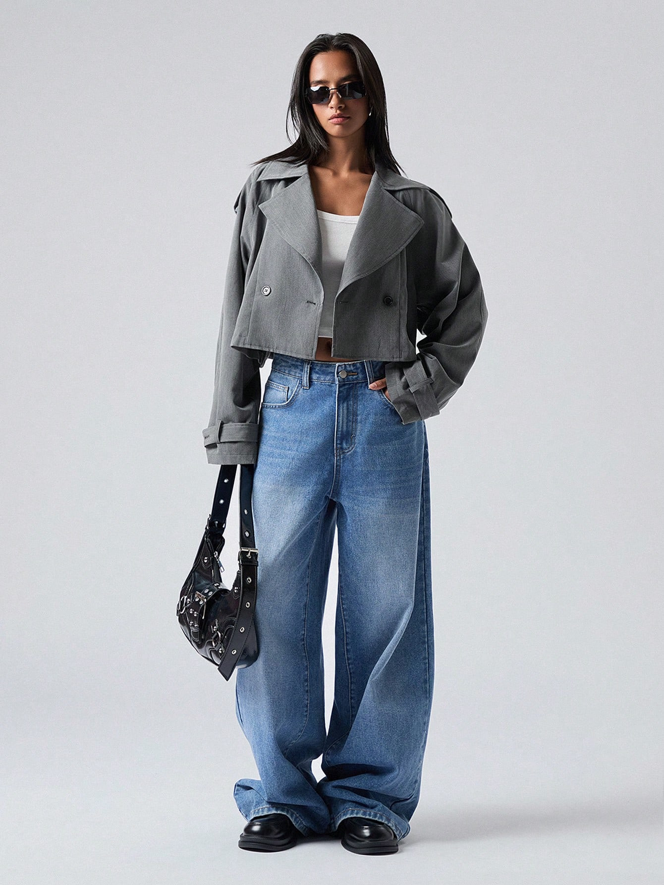 Minimalana Women's Solid Color Turndown Collar Double Breasted Casual Trench Coat, Spring Autumn | SHEIN