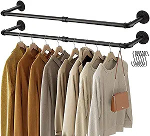 GREENSTELL Clothes Rack, 36.2 Inch Industrial Pipe Wall Mounted Garment Rack, Space-Saving, Heavy... | Amazon (US)