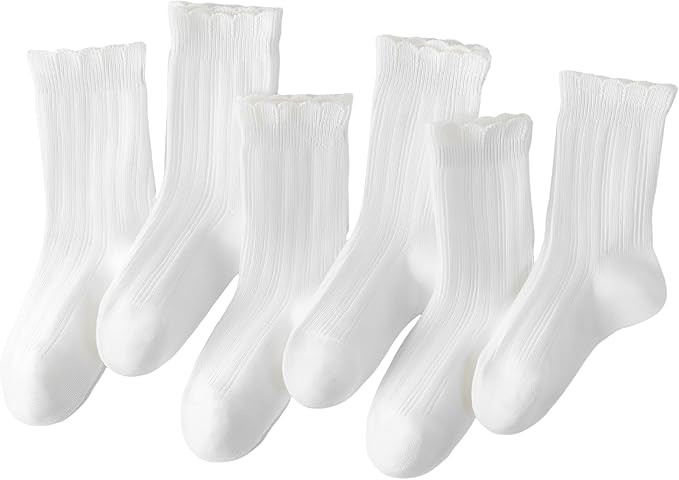ULEEMARK 6 Pairs Girl Ruffle Socks for 4T-10T, Versatile Girls Frilly Dress Crew Socks | Amazon (US)