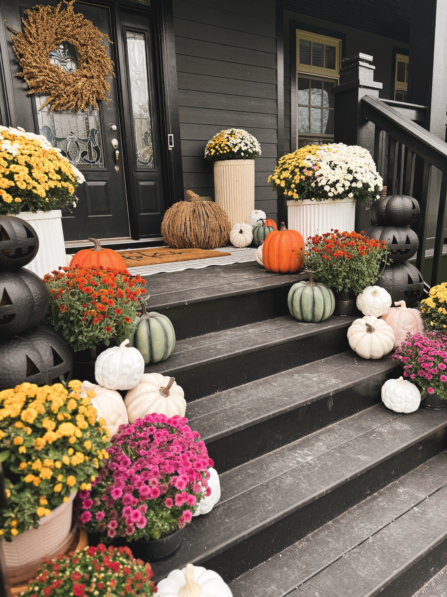 Fall front porch 2024🤎🍂🙌🏽 love having these steps to display all the things! 🙈 linked everything I could! 

Fall decor / faux pumpkins / target / Etsy / pottery barn / cozy patio / florals / Holley Gabrielle / home styling 

#LTKSeasonal #LTKHalloween #LTKHome