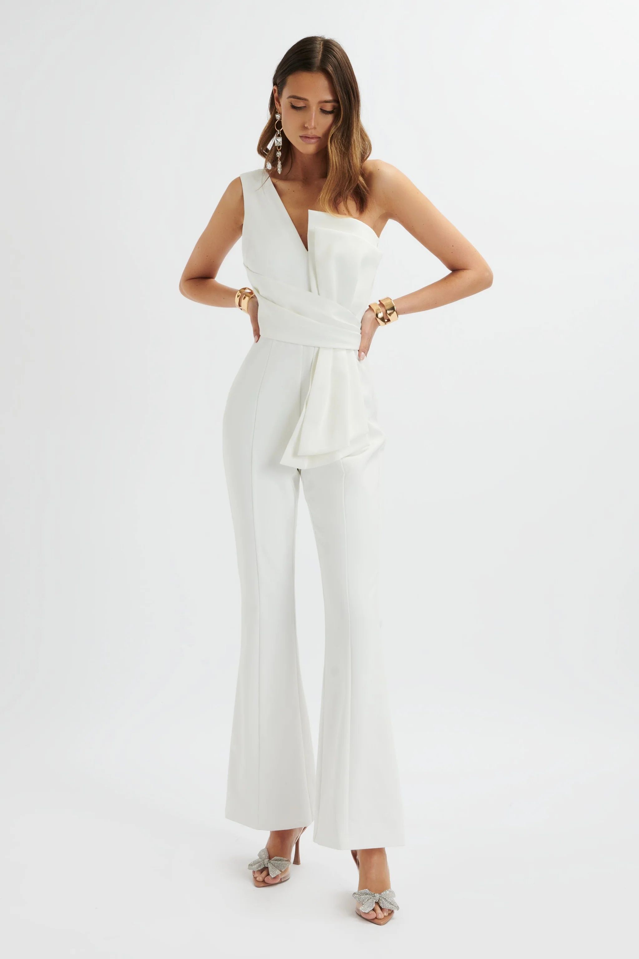 LUISA Statement Satin Bow Jumpsuit In White | Lavish Alice Retail Ltd