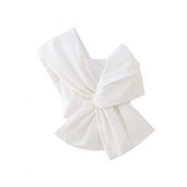 Striking Bowknot One Shoulder Crop Top in White | Chicwish