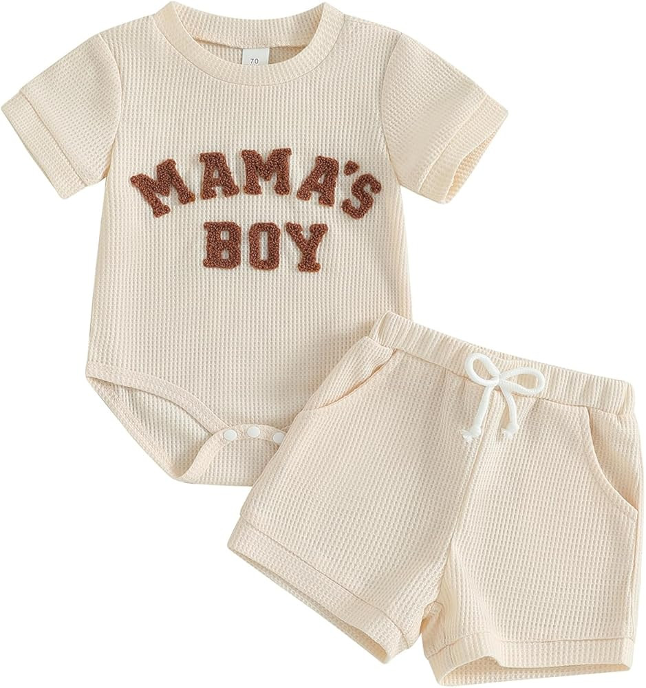 Douhoow Baby Boy Summer Outfits Short Sleeve Mamas Boy Little Dude Embroidery Boy Romper Shorts S... | Amazon (US)