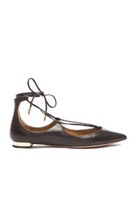 Aquazzura Christy Leather Flats in Black | FWRD 