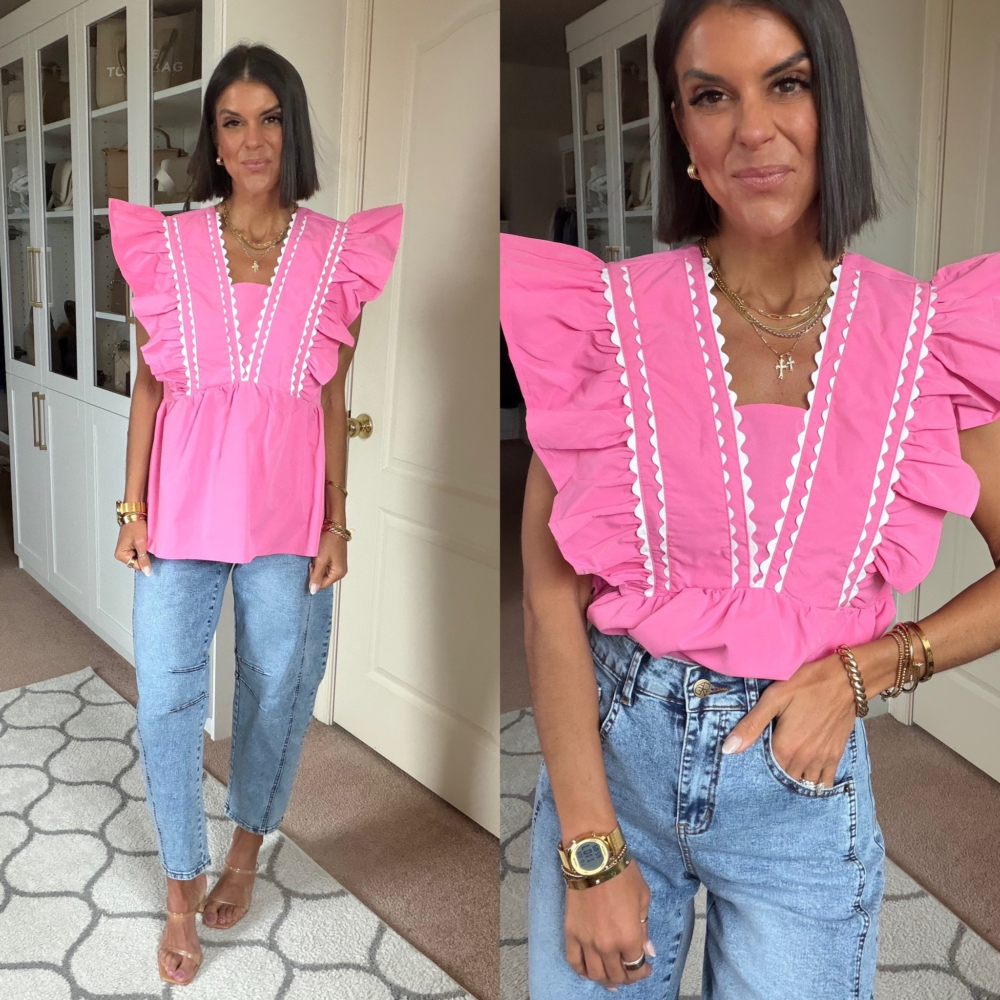 Size small in blouse xs in jeans 

#LTKSeasonal