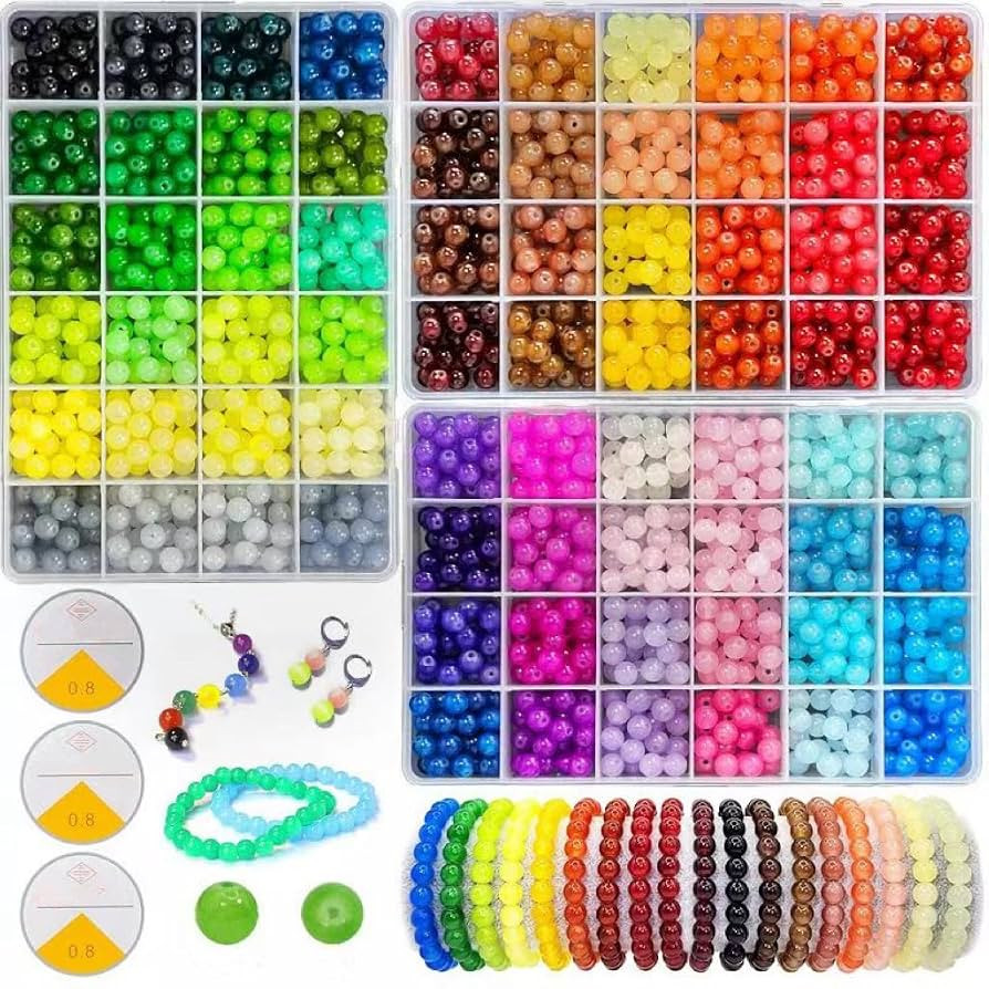 1800PCS 8mm Glass Beads Bracelet Making Kit, 72 Colors Crystal Beads for Jewelry Making, 3 Box Ro... | Amazon (US)