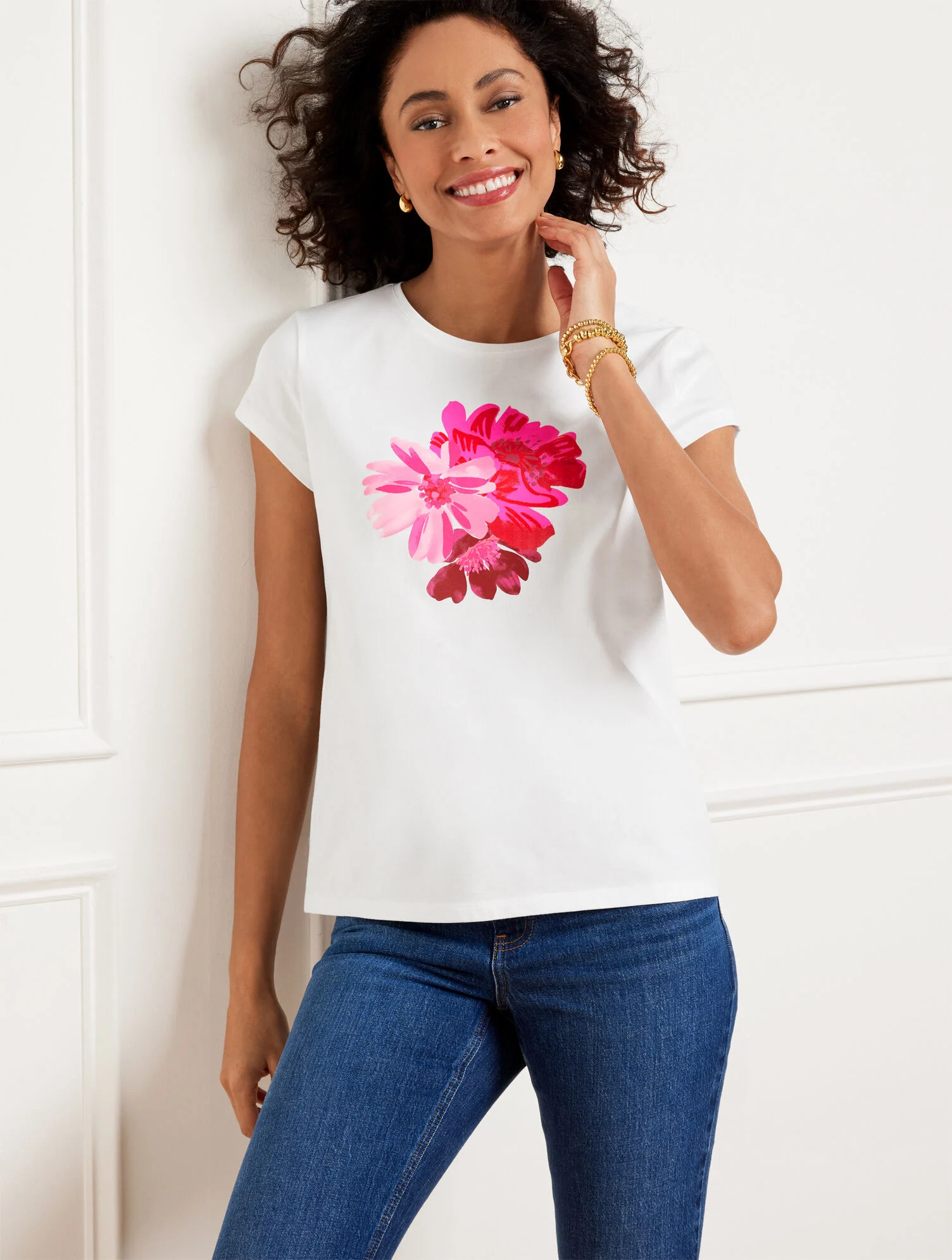 Crewneck Tee - Placed Poppy | Talbots