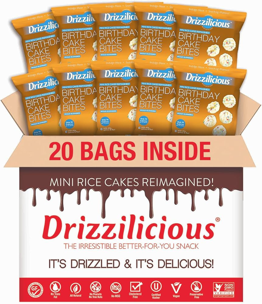 Drizzilicious Mini Rice Cakes Birthday Cake - Rice Crisps, Healthy Snack for Adults and Kids, Fla... | Amazon (US)