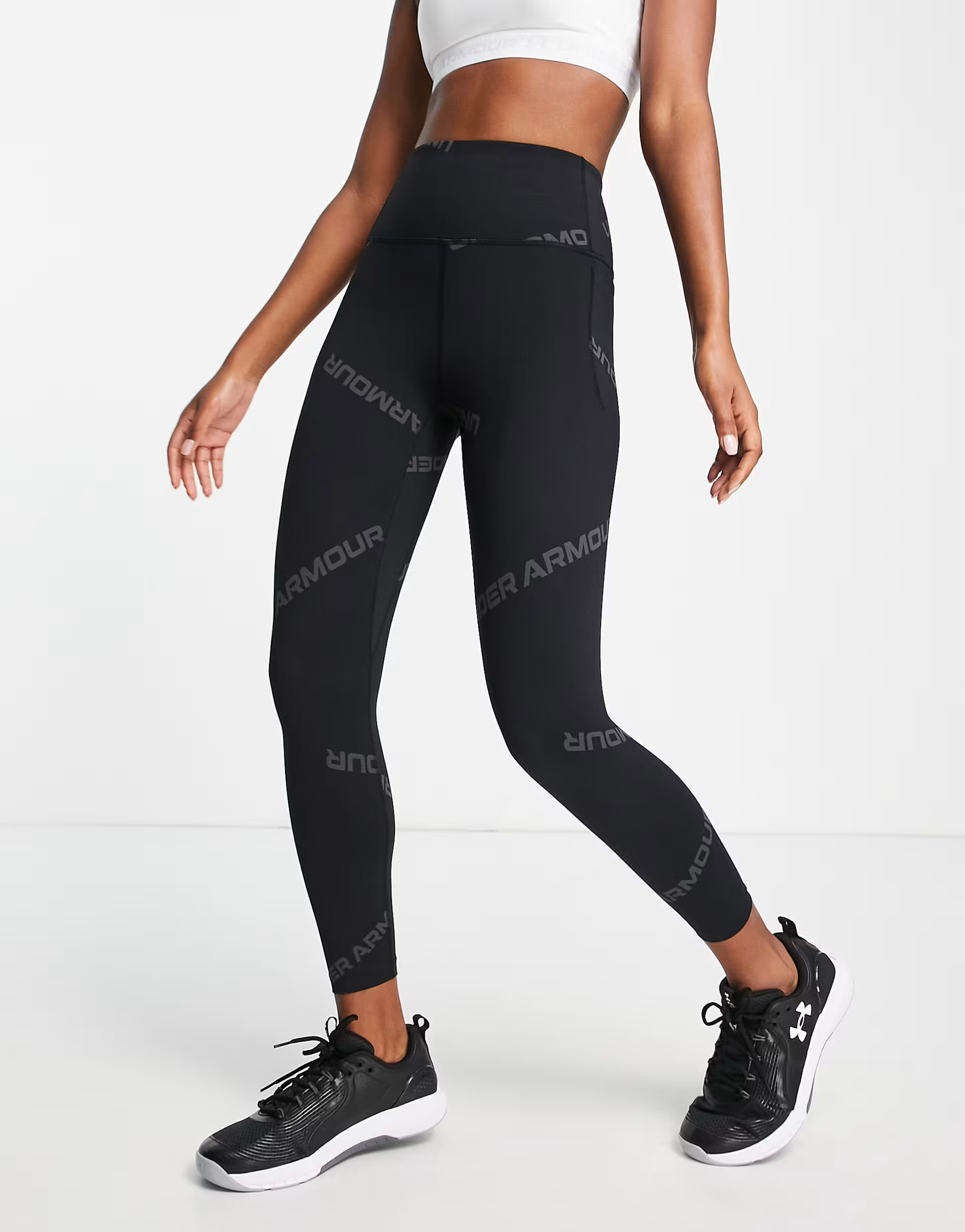 Under Armour Training Meridian leggings with logo AOP in black | ASOS (Global)