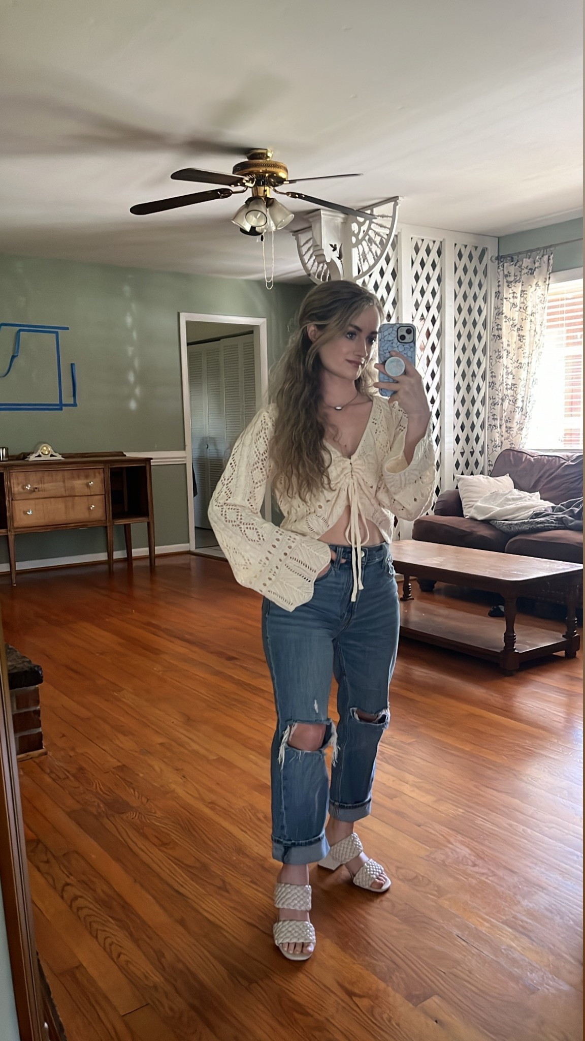 This crochet crop top is so cute for spring or to wear with linen pants as a beach cover up!! Comes in a lot of different colors. Wearing a size small in the color beige. 🌼

Jeans and shoes are old but I linked similar! 

#LTKootd #LTKPetite #LTKdayinmylife