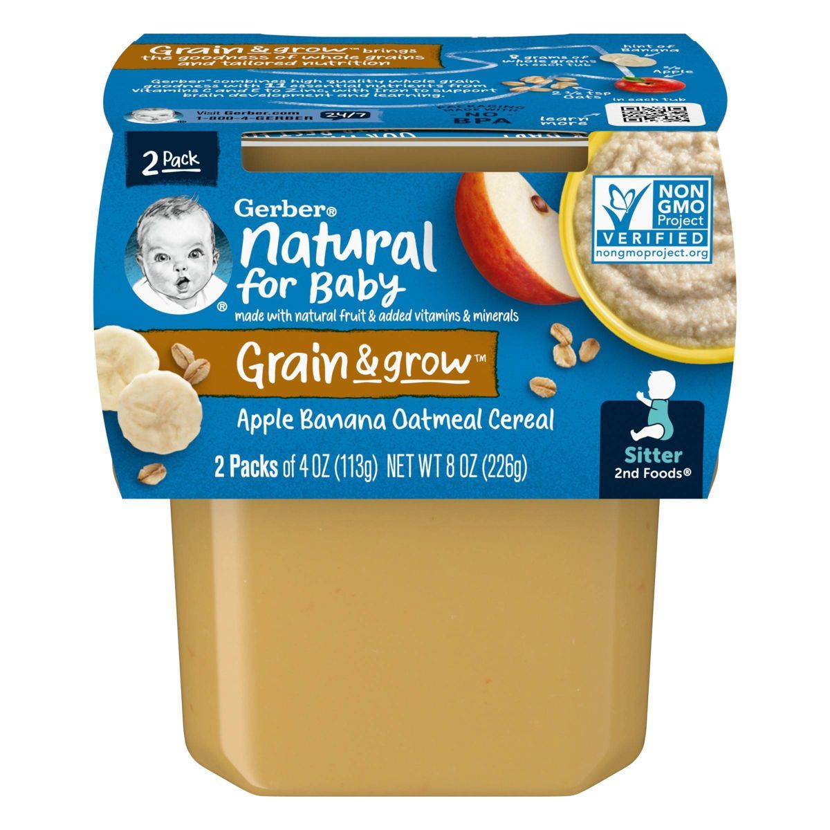 Gerber Sitter 2nd Foods Apple Banana with Oatmeal Cereal Baby Food Tubs - 2ct/8oz | Target