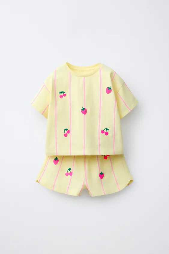EMBROIDERED FRUIT STRIPED T-SHIRT AND BERMUDA SET | Zara US