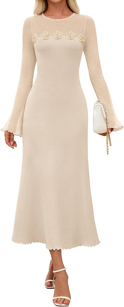 MEROKEETY Women's Sweater Dress Fall 2025 Long Sleeve Formal Wedding Guest Cocktail Bodycon Flora... | Amazon (US)
