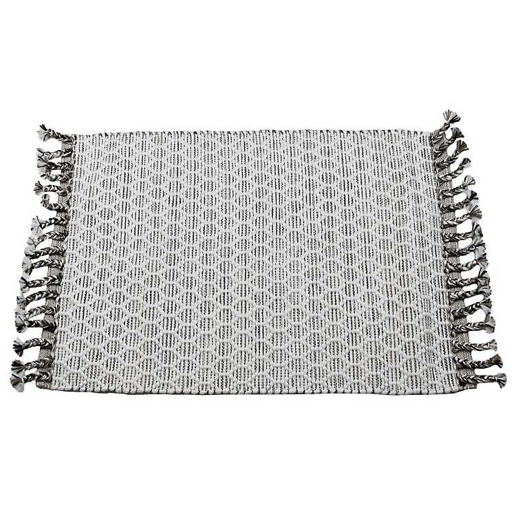 Woven Gray Honeycomb Fringe Outdoor Accent Rug | Kirkland's Home