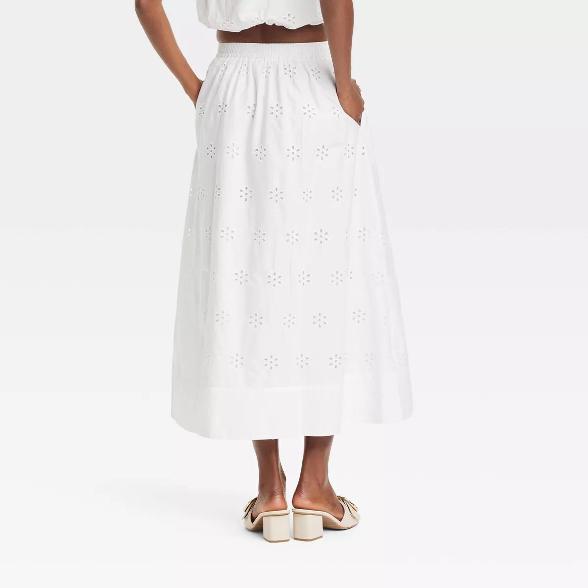 Women's Eyelet Midi A-Line Skirt - A New Day™ White | Target