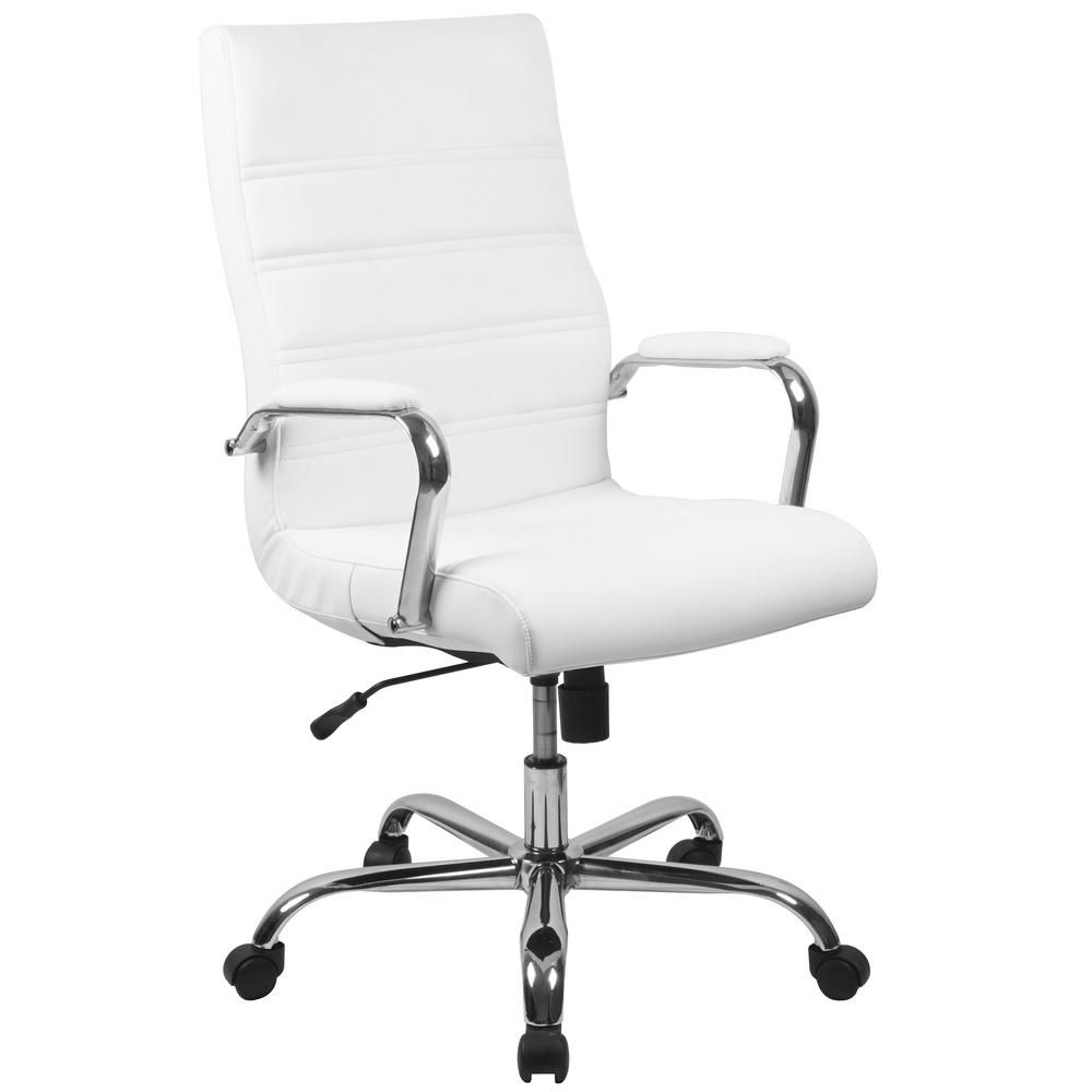 Flash Furniture White Office/Desk Chair, White Leather/Chrome Frame | The Home Depot