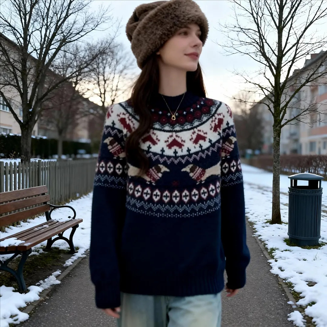 Fair Isle sweater, Nordic knit sweater, navy winter pullover, reindeer pattern jumper, cozy chris... | Etsy (US)