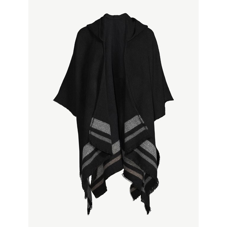 C. Wonder Women's Border Stripe Ruana Wrap with Hood | Walmart (US)