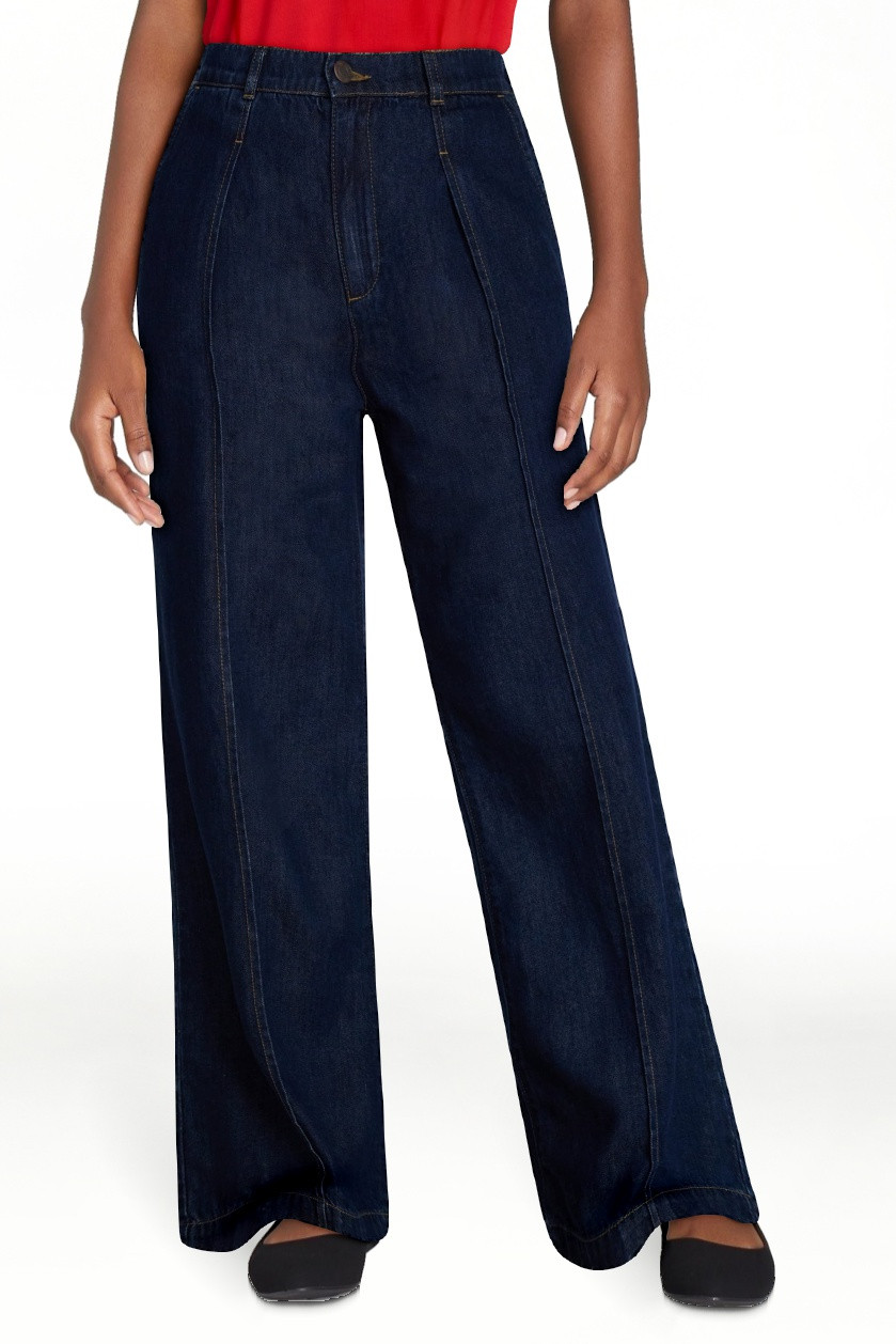 Time and Tru Women's High Rise Drapey Pleated Wide Leg Jeans, 30" Inseam, Sizes XS-XXXL | Walmart (US)