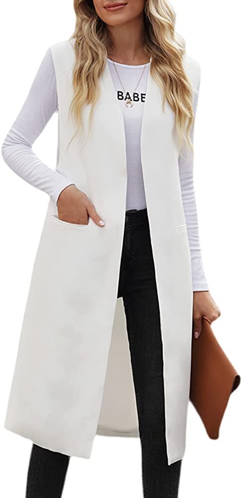 Asvivid Womens Long Sleeveless Blazers Casual Open Front Office Blazers Jackets Work Suit Vest | Amazon (US)