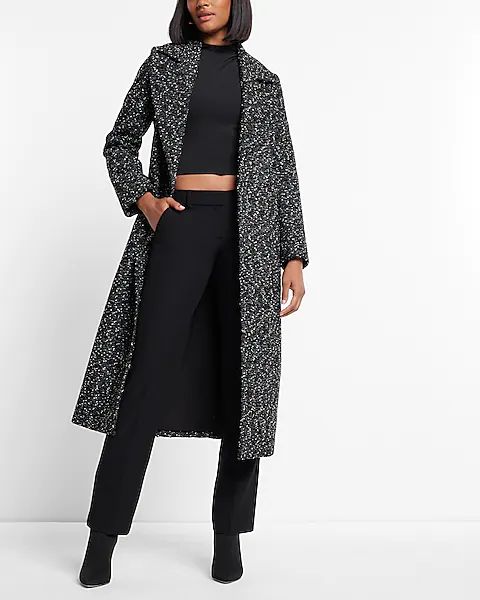 Speckled Tweed Belted Trench Coat | Express