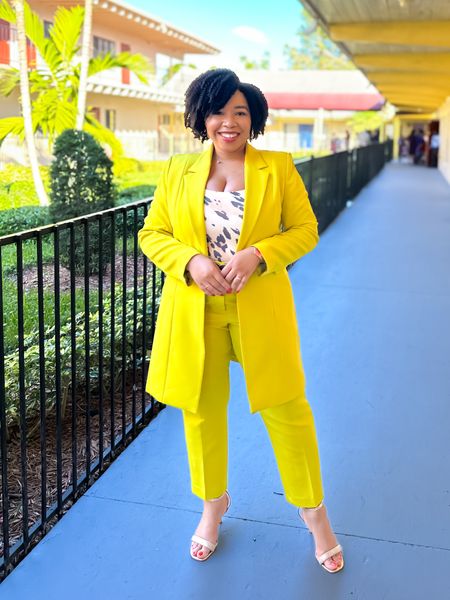 Church OOTD. How beautiful is this suit!?!  And to think that I almost did not buy it… I love everything about it. The one button blazer sits right below your knee and pairs well with the ankle pants. It’s a great transitional fall outfit for cooler weather. I wore it for a special event at church and it was perfect for the occasion. The lime green color stands out. I wore  it with a bodysuit since I live in Florida and wanted to avoid overheating Unfortunately this particular bodysuit is no longer available, but a black, white or even tan bodysuit or shirt will  work well with this color. I also paired it with my gold  open toes heels (similar options linked as well). Tell me, where would you wear this outfit to?

One button blazer, ankle pants

#LTKSeasonal #LTKmidsize #LTKstyletip