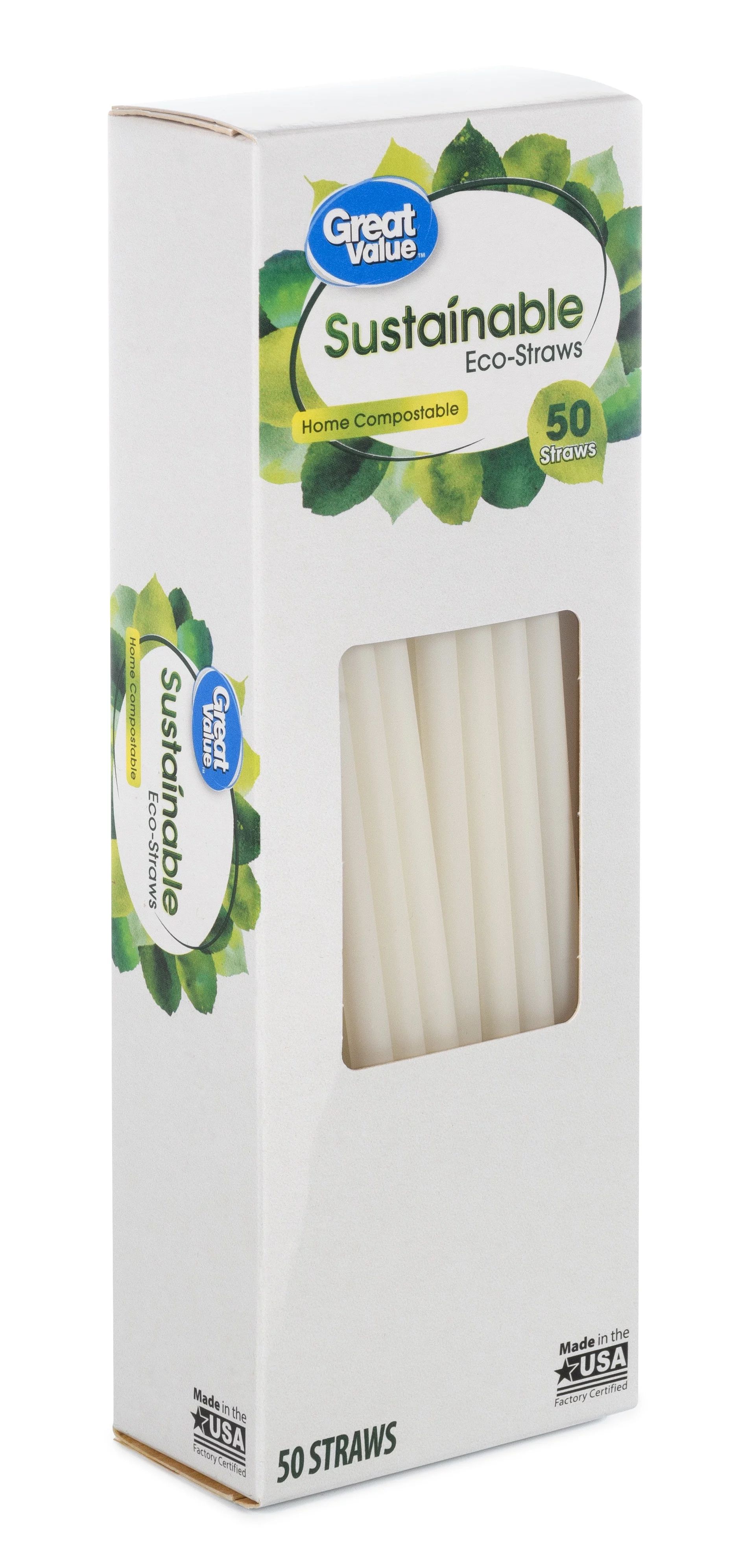 Great Value Sustainable Disposable Eco Straws, Cream, 50 Count - Walmart.com | Walmart (US)