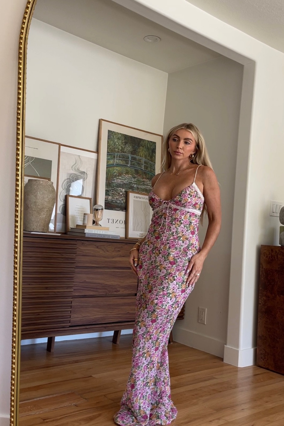 strapless open back dress Emily Maxi Dress Pink Floral