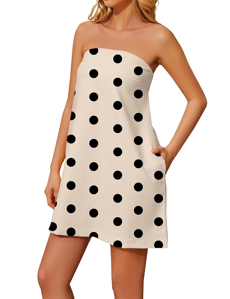 Livtany Women Off Shoulder Tube Dress Polka Dot Strapless Sleeveless with Pocket Bandeau Dress Cu... | Amazon (US)
