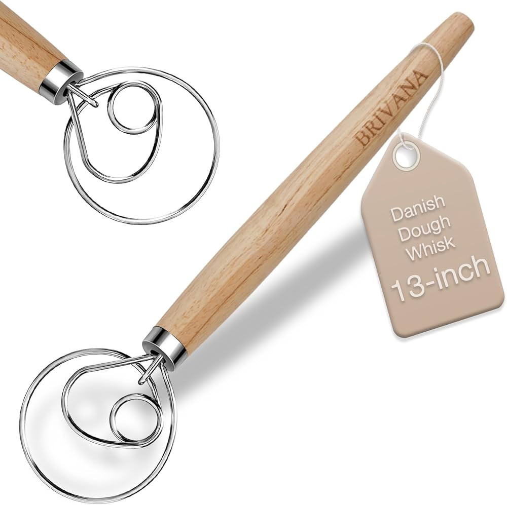 13-Inch Danish Dough Whisk, Wooden Handle with Stainless Steel Single Circle Dough Hook, Dough Wh... | Amazon (US)