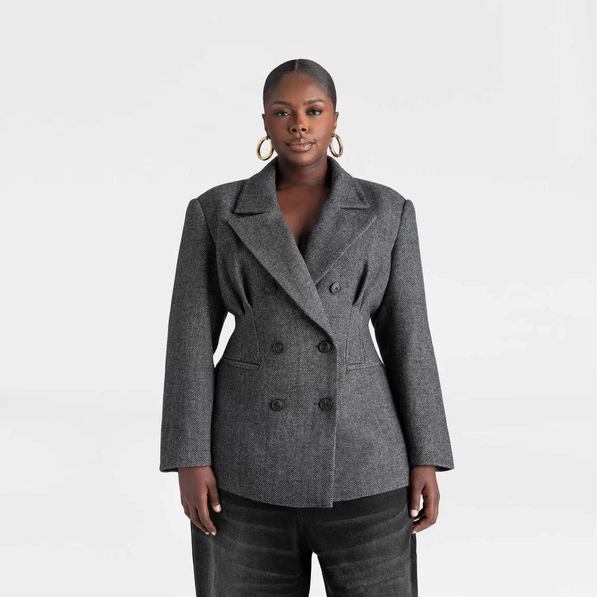 KBB by KAHLANA Women's 'The Corset Blazer' - Gray Herringbone 1X | Target