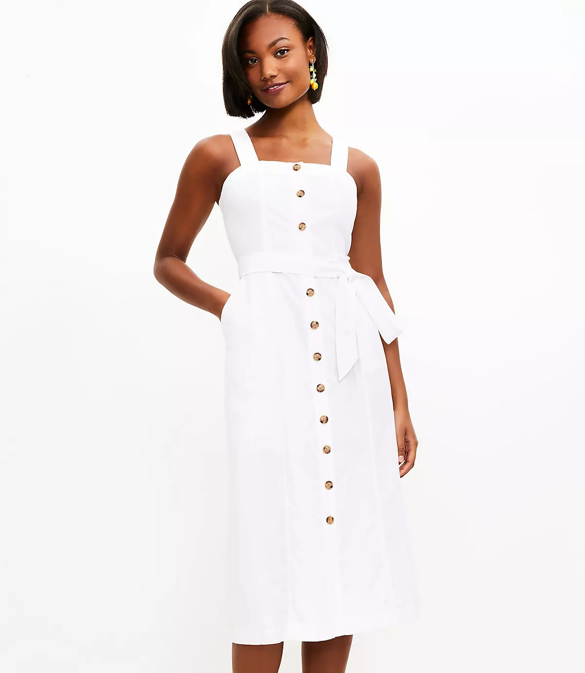 Strappy Button Midi Pocket Dress | LOFT