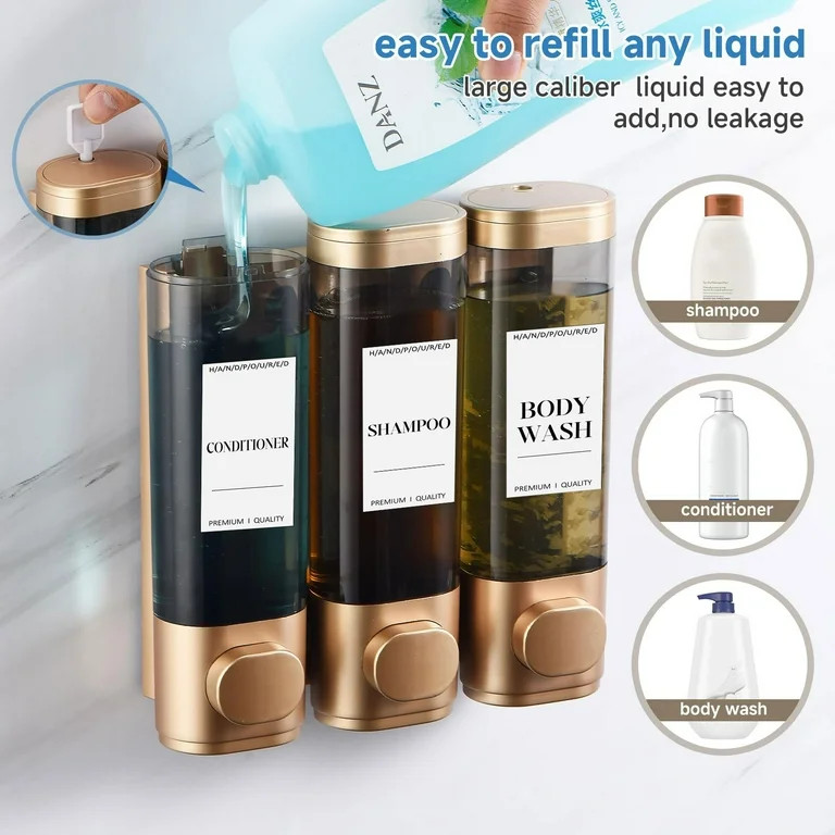 Shampoo and Conditioner Dispenser，Refillabe Shower Soap Dispensers 3 Chamber No Drill Shampoo D... | Walmart (US)