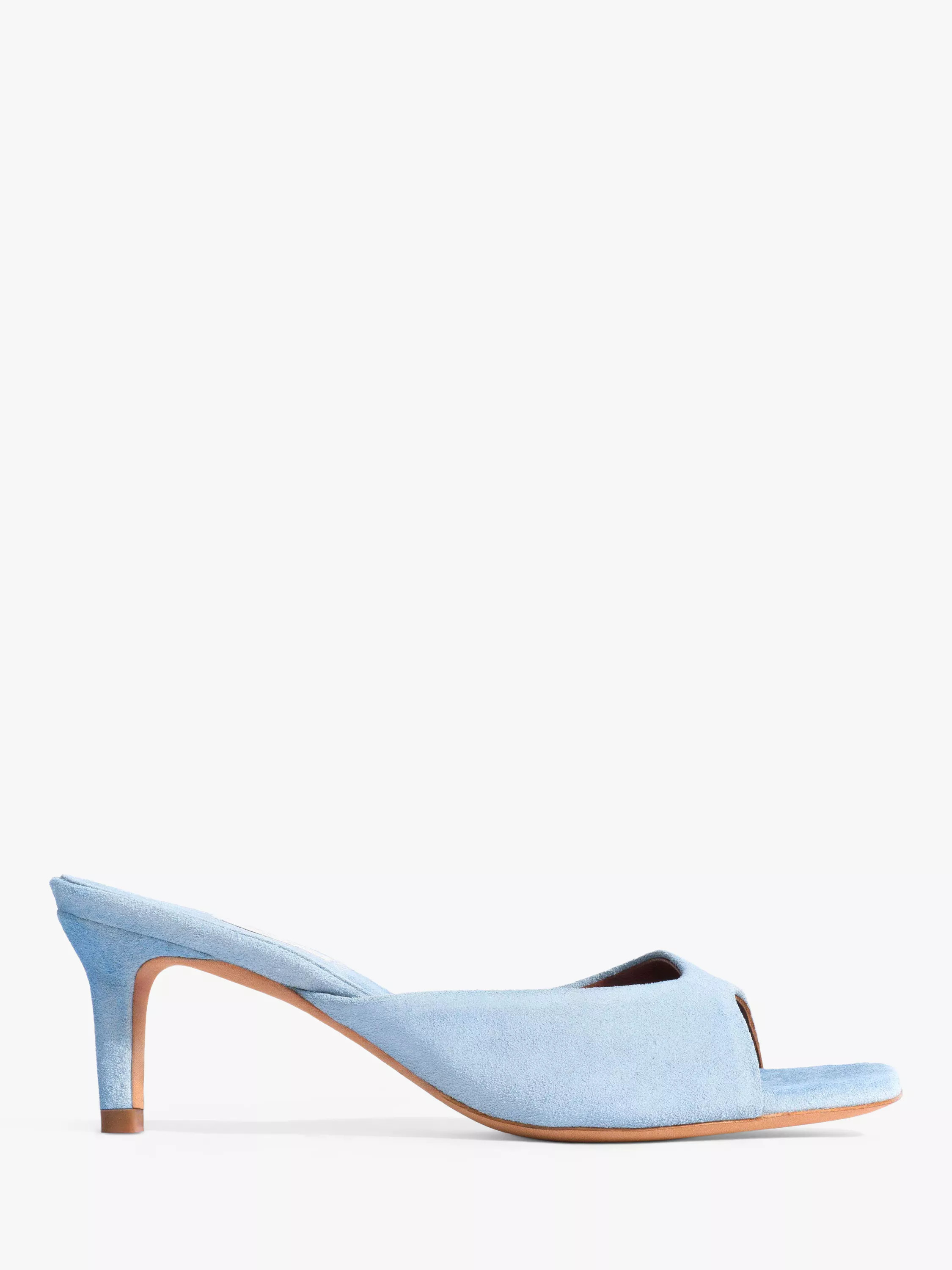 Mazy 55 Suede Cone Heel Mule Sandals, Light Blue | John Lewis (UK)