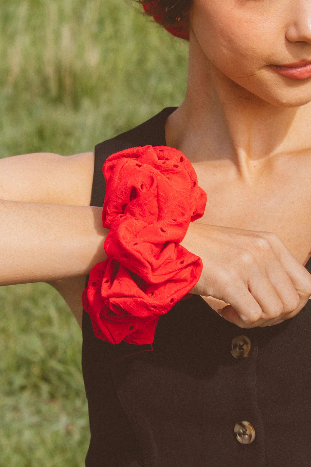 Red Eyelet Jumbo Scrunchie | Shop Andi