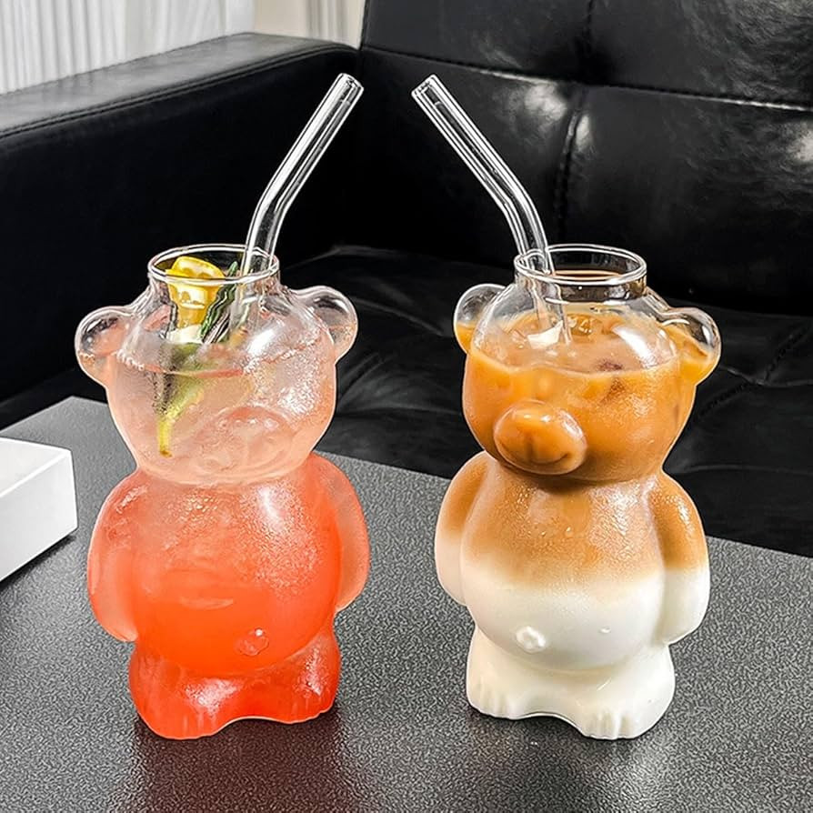 2025 Bear Straw Cup - Cute Bear Glass Cup with Straw 20oz, Cute Mugs, Bears Glass Cups with Straw... | Amazon (US)