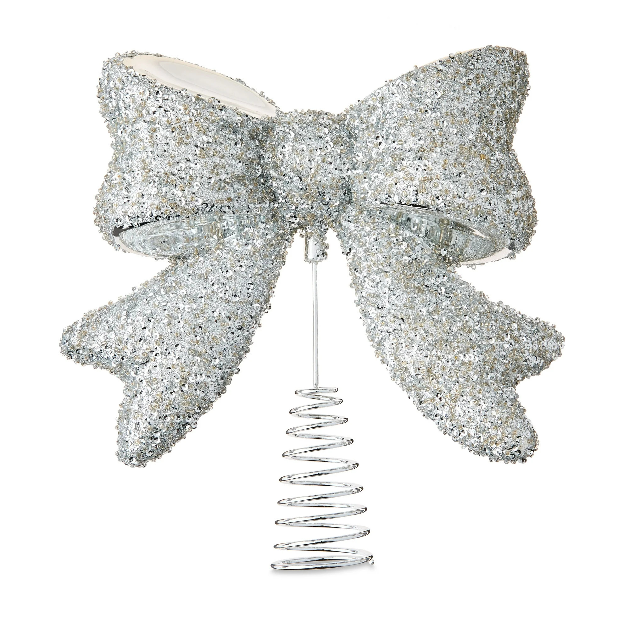 Chunky Sequins and Beads Bow Christmas Tree Topper, Silver, 9.5", by Holiday Time | Walmart (US)