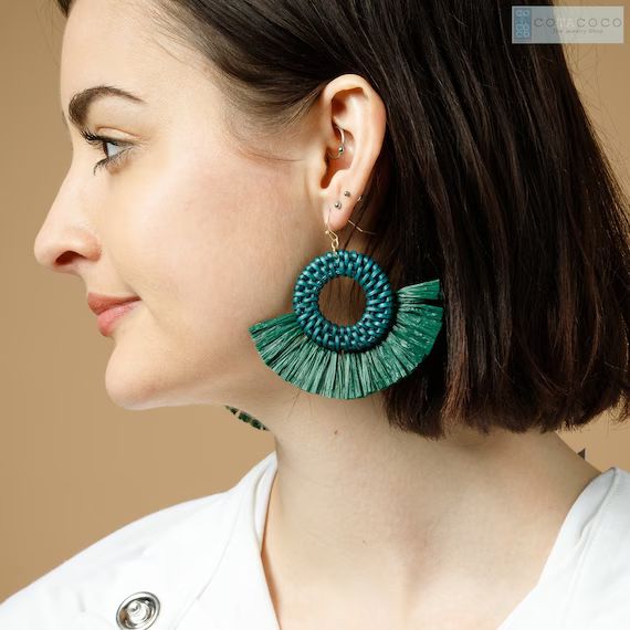 Colored Rattan earrings, Statement earrings, Geometric earrings, Fan tassel earrings, Woven ratta... | Etsy (CAD)