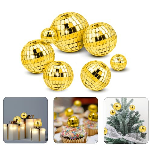 Abeillo 7PCS Disco Ball Cake Topper, 4 Sizes Cake Decorations, 70s Themed Dance Party Supplies, Mini Balls for Decor Ornament (Gold) | Amazon (US)