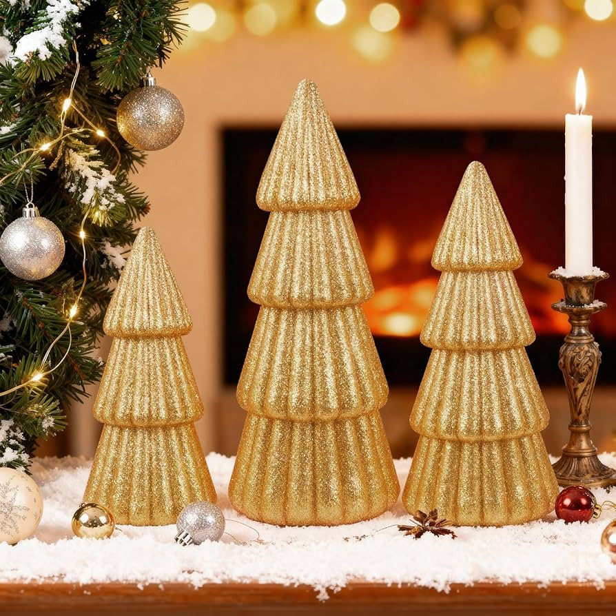 Artmag Set of 3 Christmas Tree Decorations Indoor, Glittering Modern Christmas Tree Decor Tableto... | Amazon (US)
