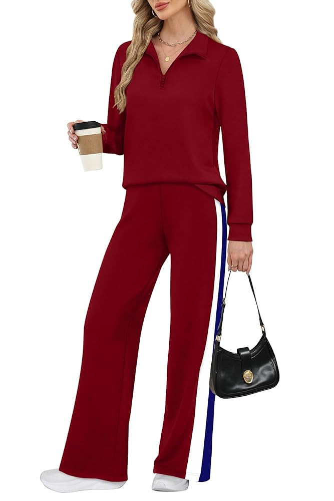 WIHOLL Women 2 Piece Outfits Airport Travel Vacation Sweatsuits Wide Leg Pants Lounge Set 2025 Fa... | Amazon (US)
