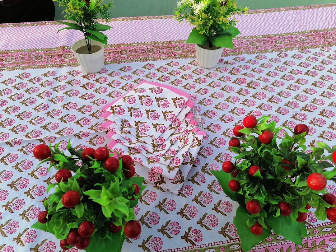 Indian Table Cover Hand Block Printed Flower Design Hand Block Printed Home Stead Table Cloths Co... | Etsy (US)