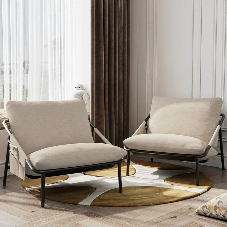 Techmilly Modern Accent Chairs Reading Chairs Set of 2, Beige Sling Accent Chairs with Cushionsfo... | Walmart (US)