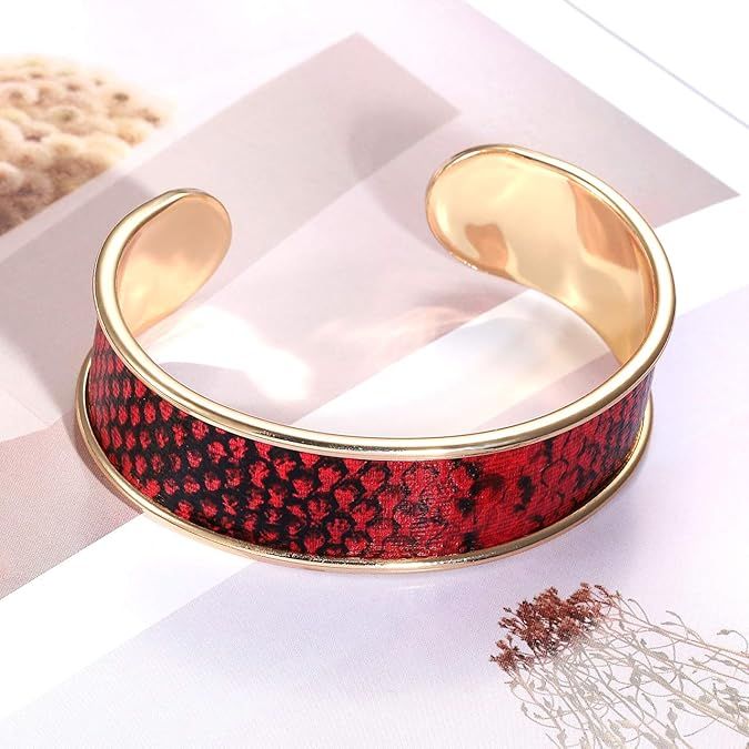 Boderier Cuff Bracelets for Women Fashion Animal Leopard Haircalf Leather Open Cuff Bangle Bracel... | Amazon (US)