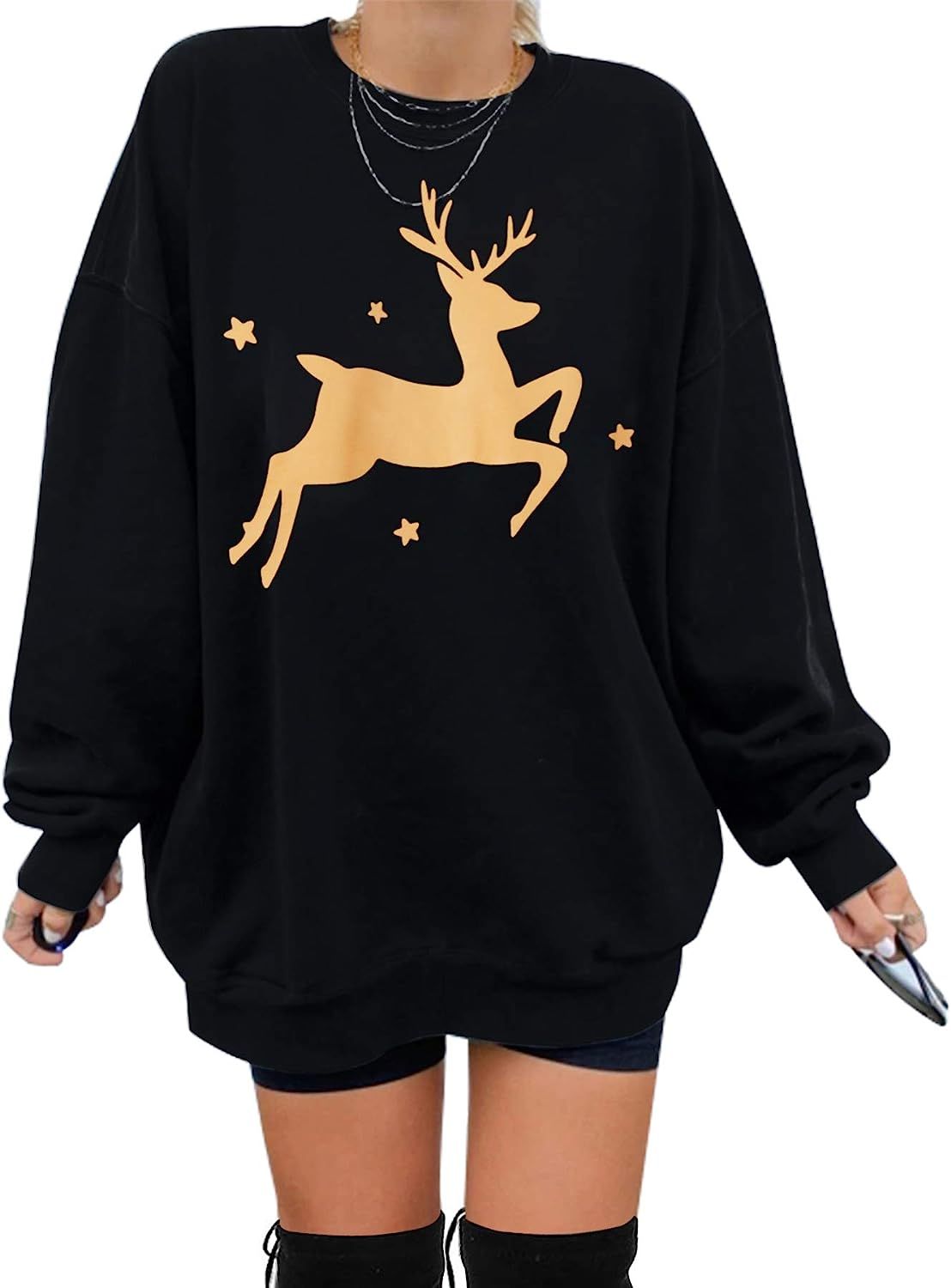 Women ugly Christmas Sweatshirts Hoodies Sweater Dress Oversized Reindeer Tunic Crewneck Thanksgi... | Amazon (US)