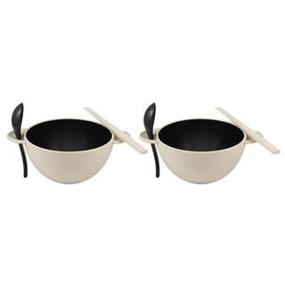 33.5 fl. oz. Beige and Black Plant Based Earth Ramen Bowl 6-Piece Set | The Home Depot